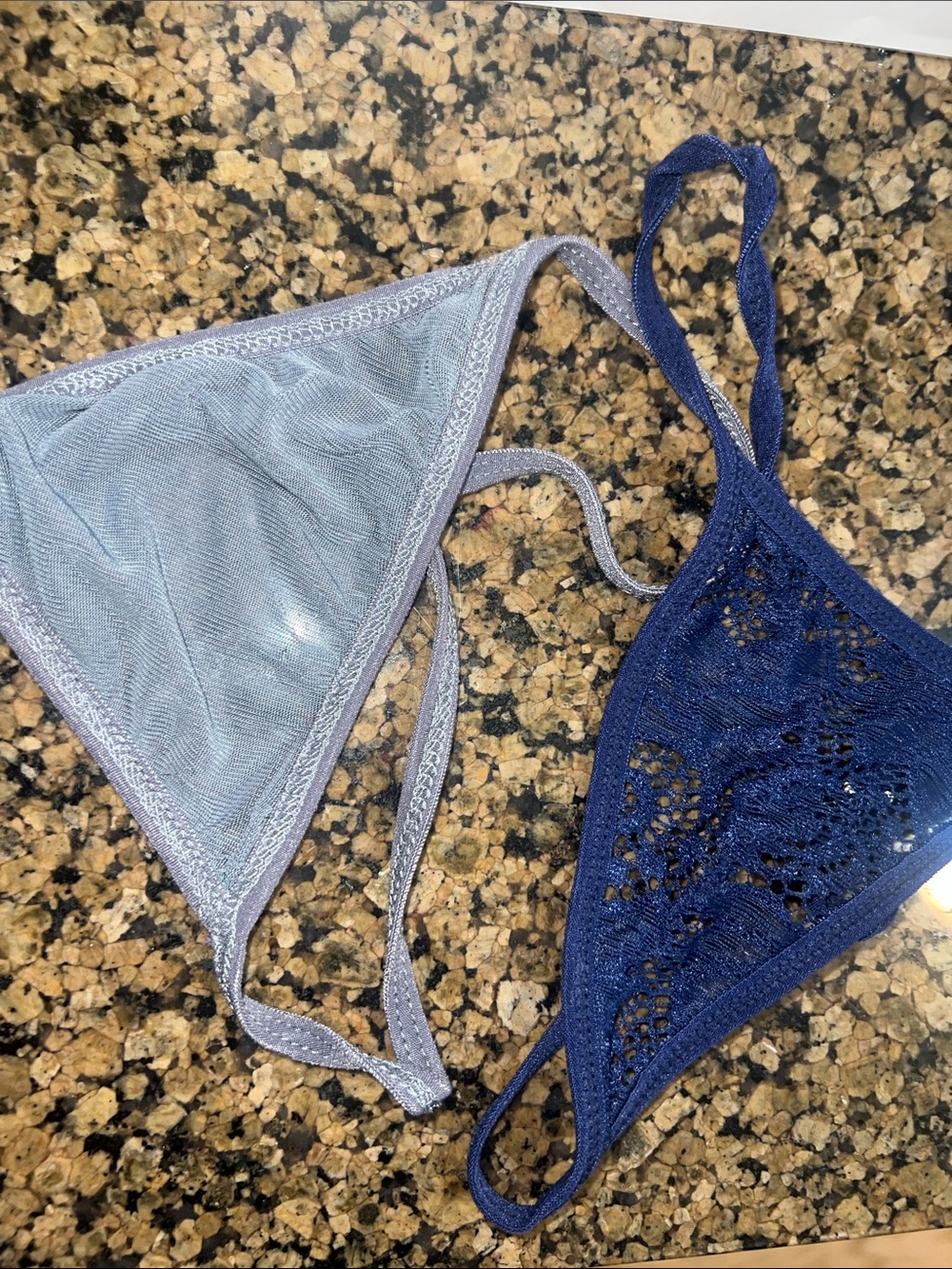 Thong g strings in Light Blue and Navy Frederick’s of Hollywood